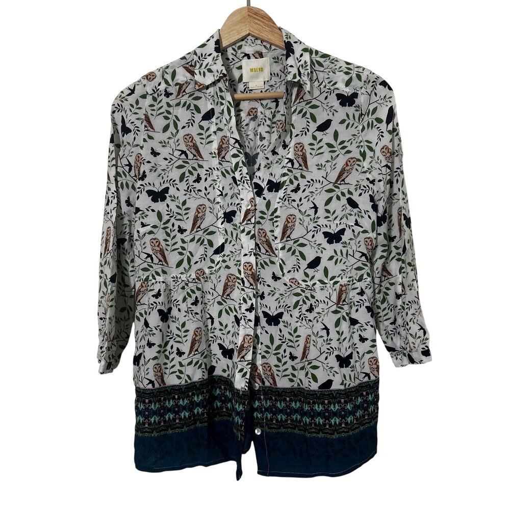 Maeve Anthropologie Blouse Owl Print Long Sleeve S Boho Cottagecore Button - Picture 5 of 10